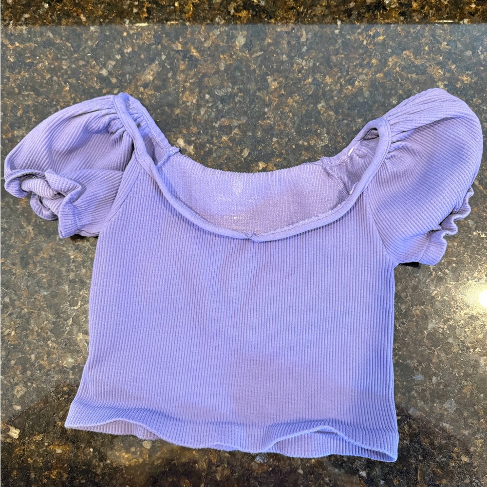 Free People Movement Purple Puff Sleeve Cropped Top